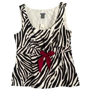 Ann Taylor Y2K Baby Doll Zebra Print Top Womens 10 Sleeveless Contrast Bow NWT